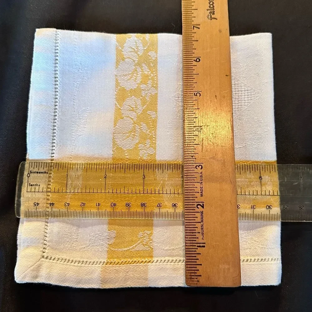 Set of 4 Vintage Yellow and White Damask Checkered Table Napkins